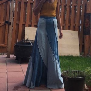 Free people contrast denim maxi skirt 0